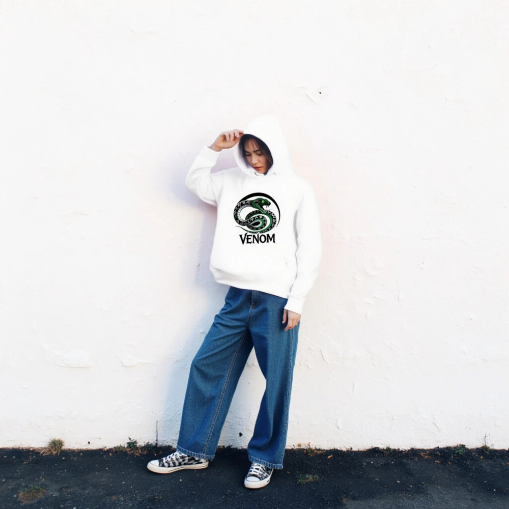 Unisex Essential Eco Hoodie - Venom Snake Design, Green Eye, Sustainable Fabric - Image 2