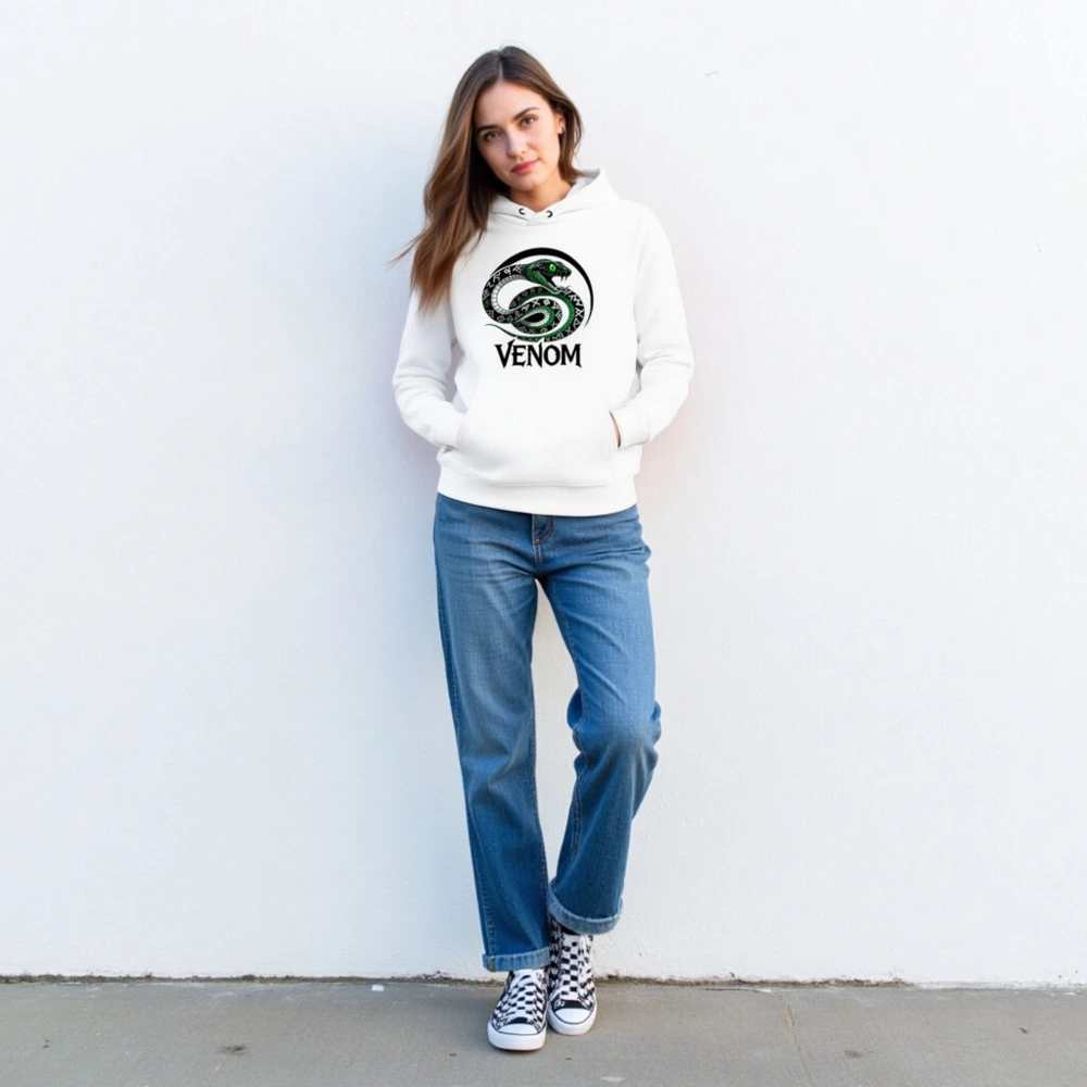Unisex Essential Eco Hoodie - Venom Snake Design, Green Eye, Sustainable Fabric - Image 3