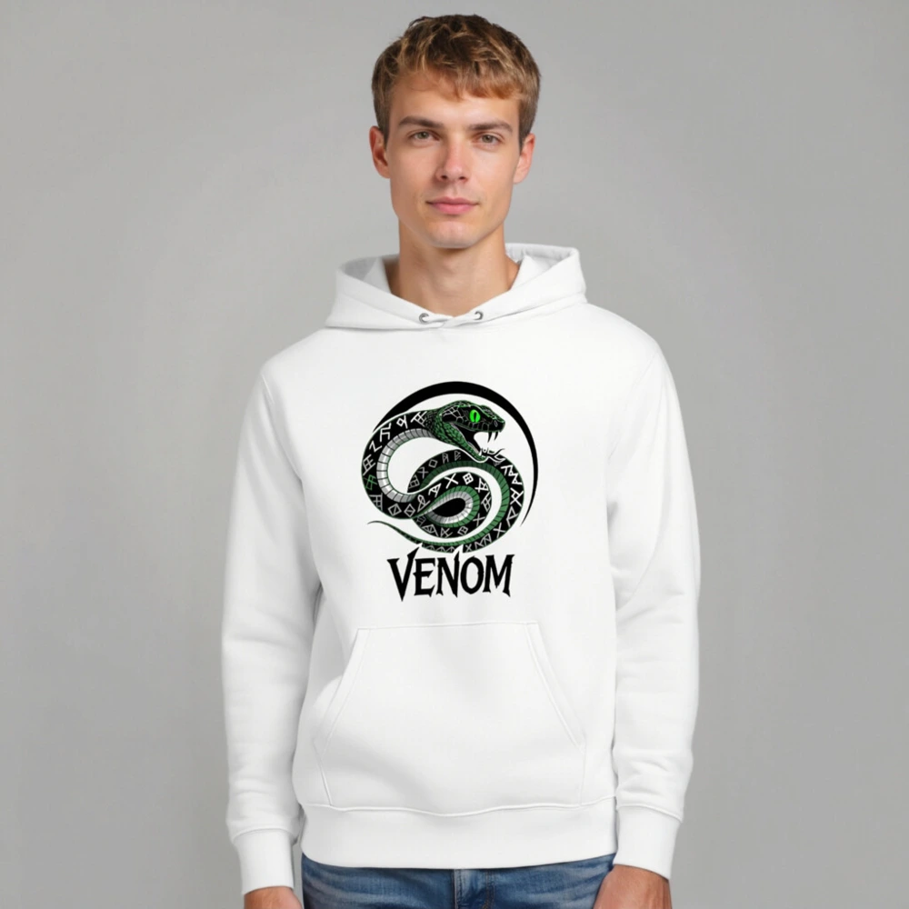 Unisex Essential Eco Hoodie - Venom Snake Design, Green Eye, Sustainable Fabric - Image 7