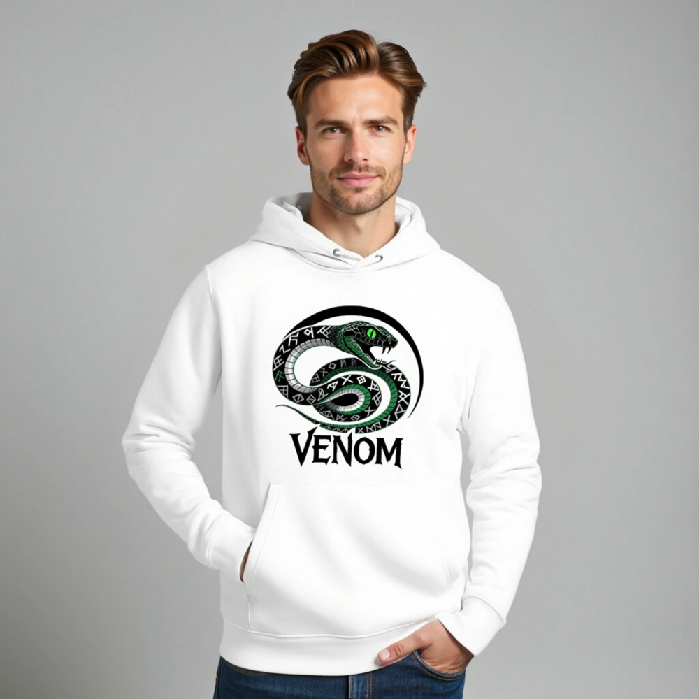 Unisex Essential Eco Hoodie - Venom Snake Design, Green Eye, Sustainable Fabric - Image 8