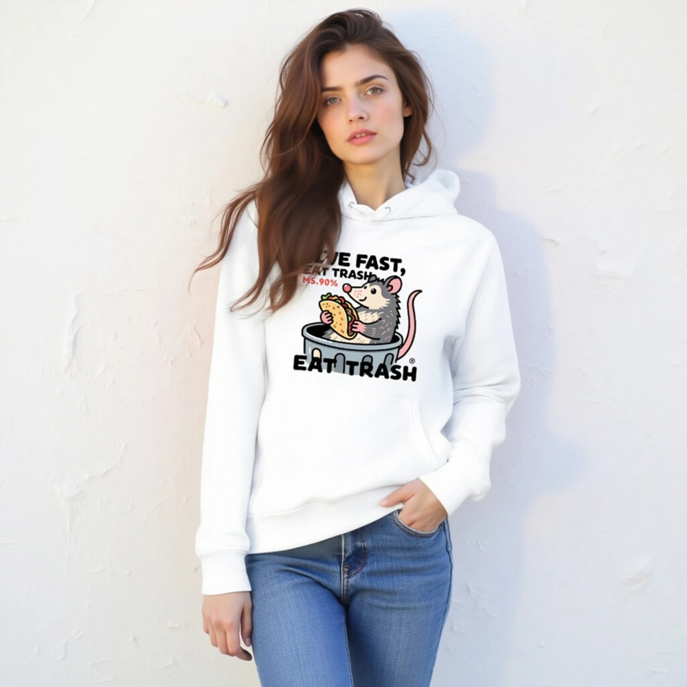 Unisex Eco Hoodie - Live Fast, Eat Trash Opossum Taco Design - Image 6