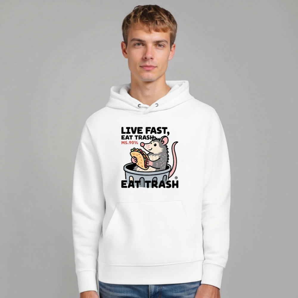Unisex Eco Hoodie - Live Fast, Eat Trash Opossum Taco Design - Image 7