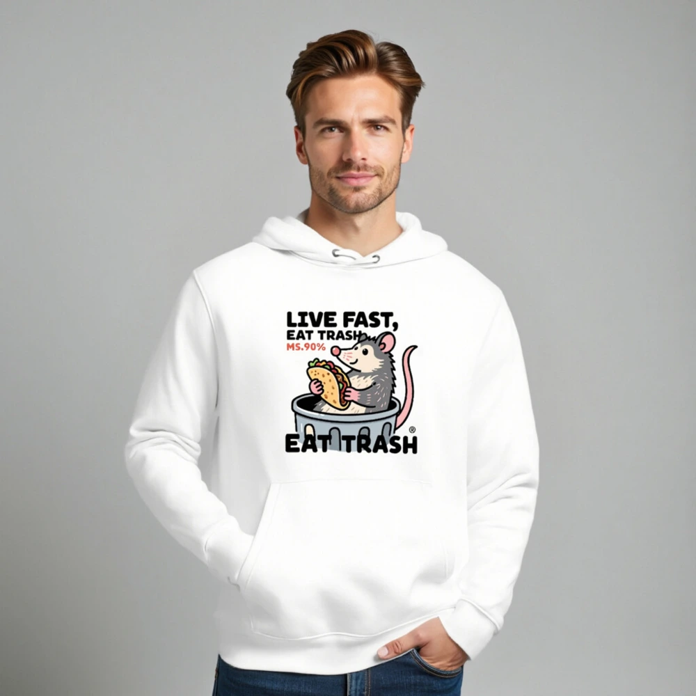 Unisex Eco Hoodie - Live Fast, Eat Trash Opossum Taco Design - Image 8