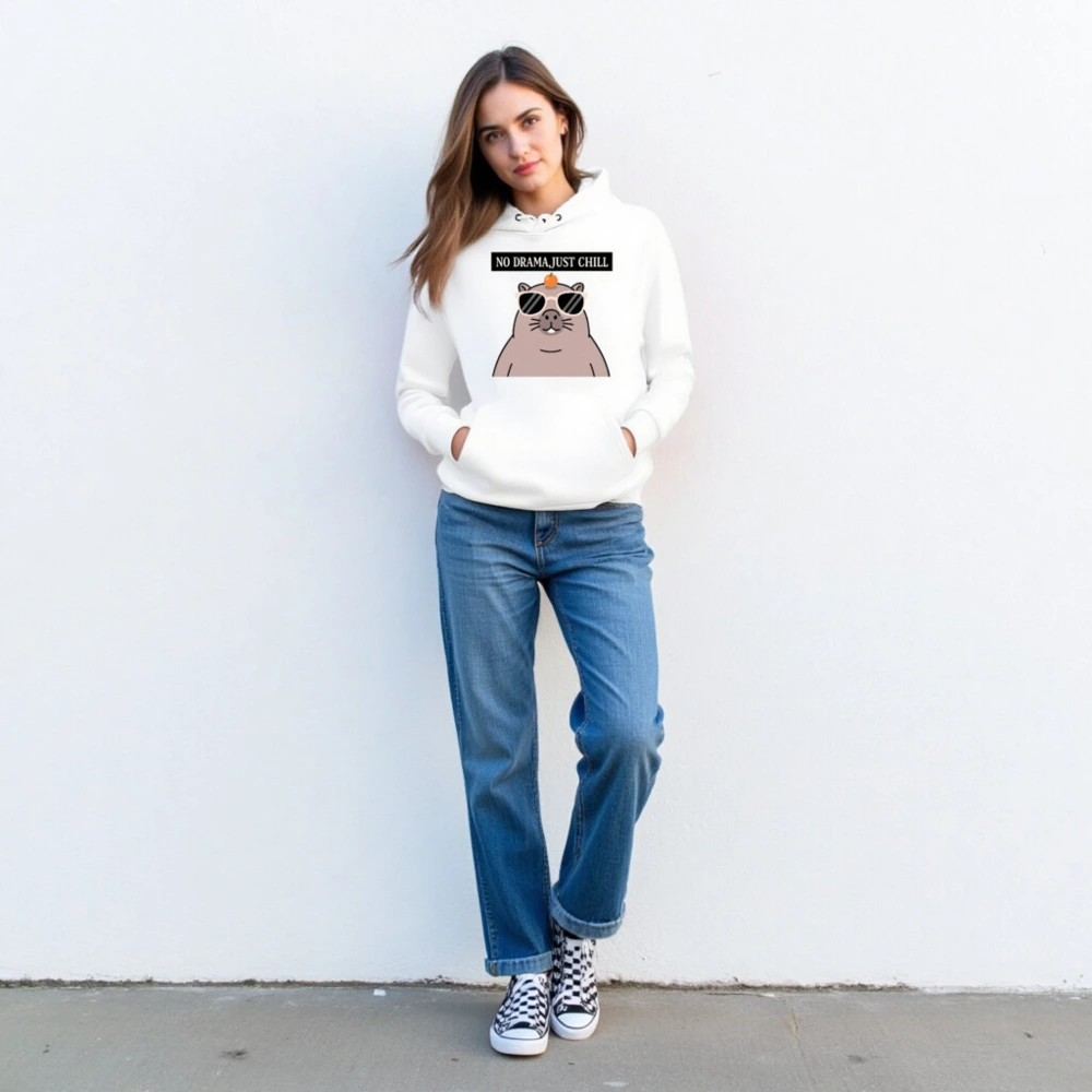 Unisex Eco Hoodie - No Drama, Just Chill Capybara Design - Image 3