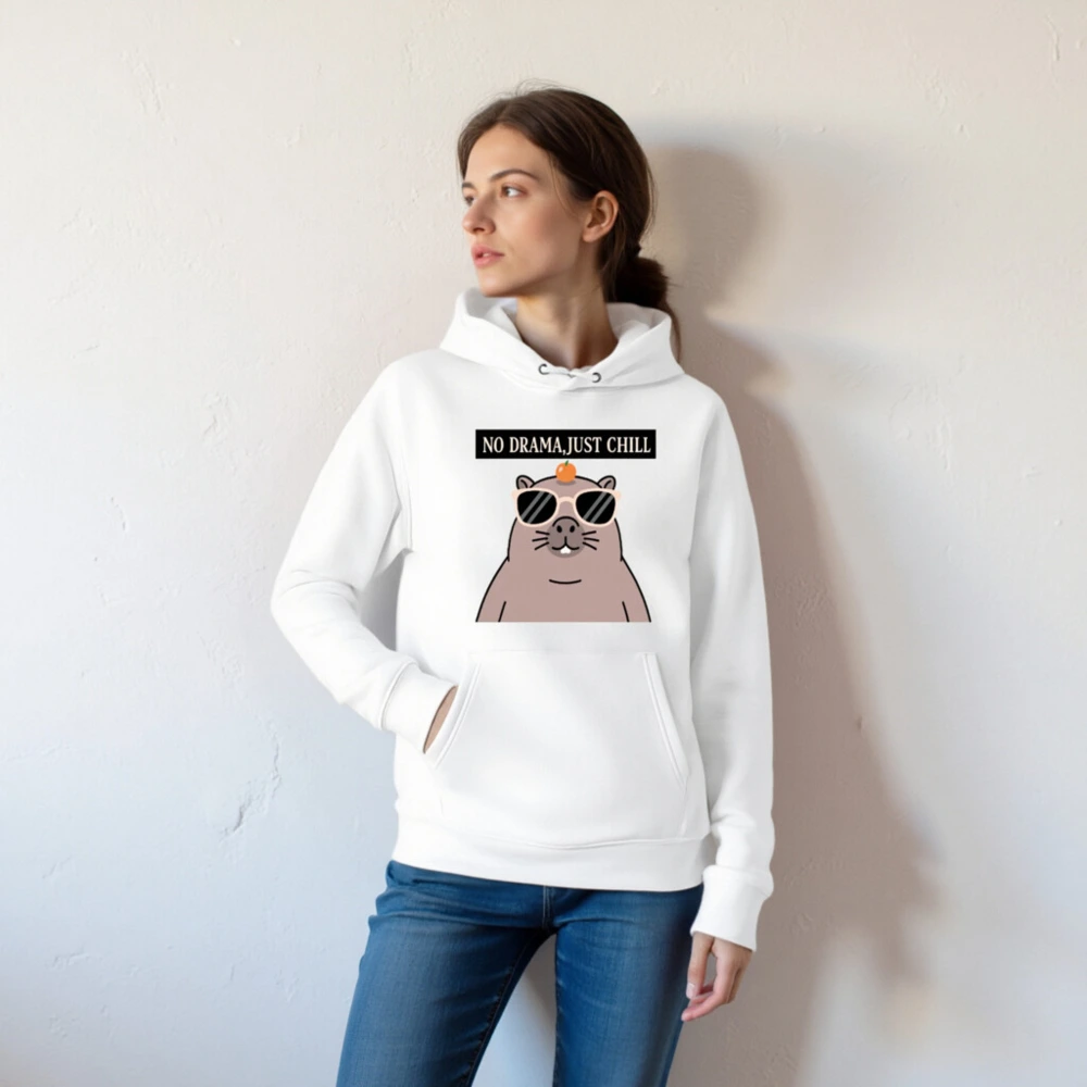 Unisex Eco Hoodie - No Drama, Just Chill Capybara Design - Image 5