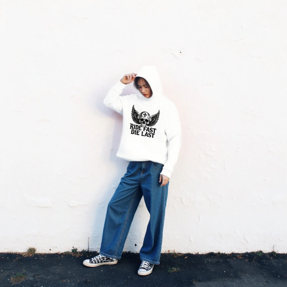 Unisex Eco Hoodie with Winged Skull Design | Ride Fast, Die Last - Image 2