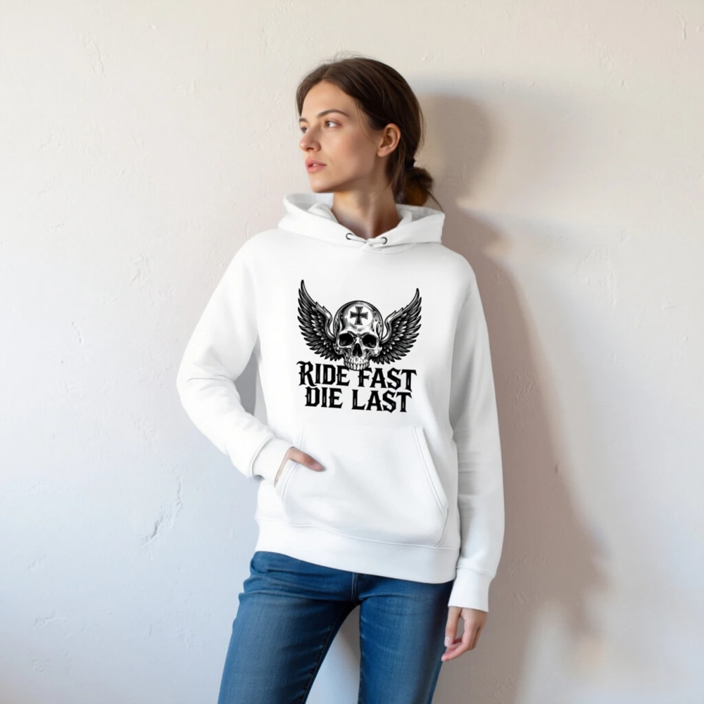 Unisex Eco Hoodie with Winged Skull Design | Ride Fast, Die Last - Image 5