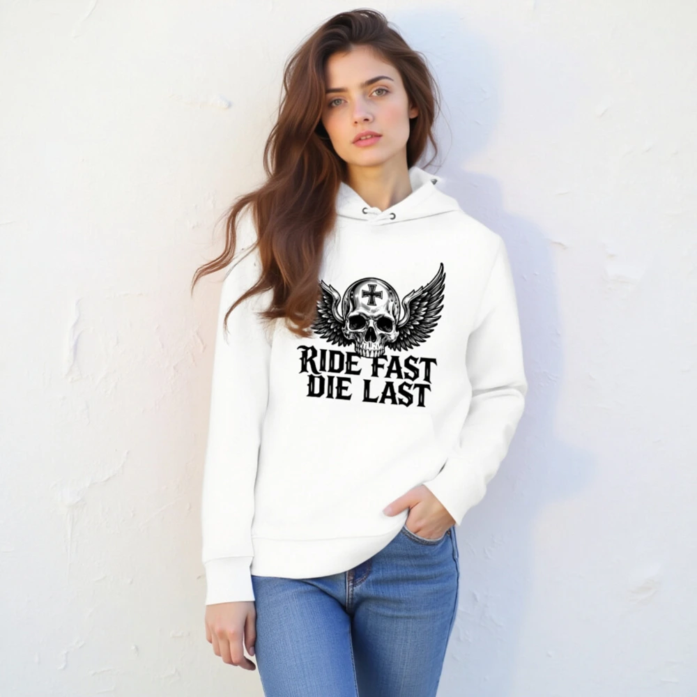 Unisex Eco Hoodie with Winged Skull Design | Ride Fast, Die Last - Image 6