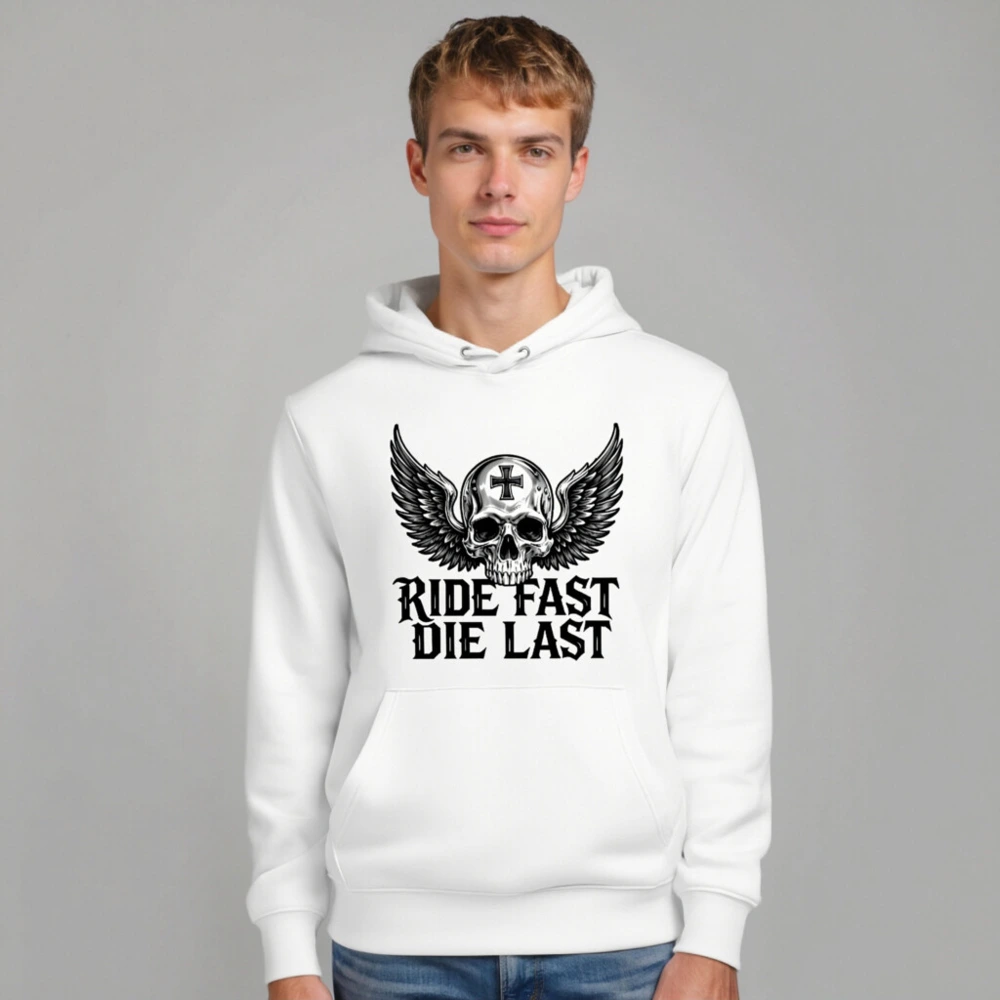 Unisex Eco Hoodie with Winged Skull Design | Ride Fast, Die Last - Image 7