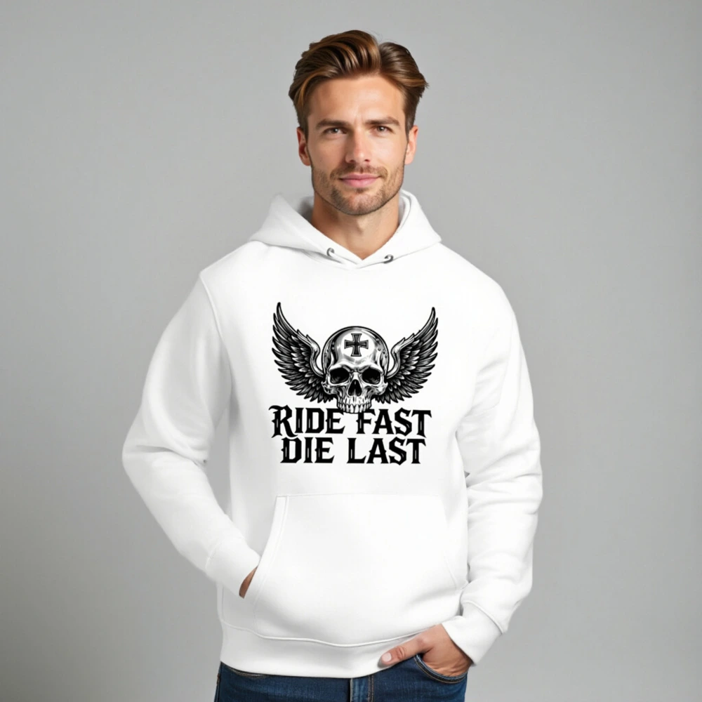 Unisex Eco Hoodie with Winged Skull Design | Ride Fast, Die Last - Image 8
