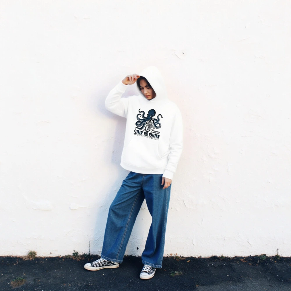 Unisex Eco Hoodie - Octopus & Skeleton 'Sink or Swim' Nautical Design - Image 2