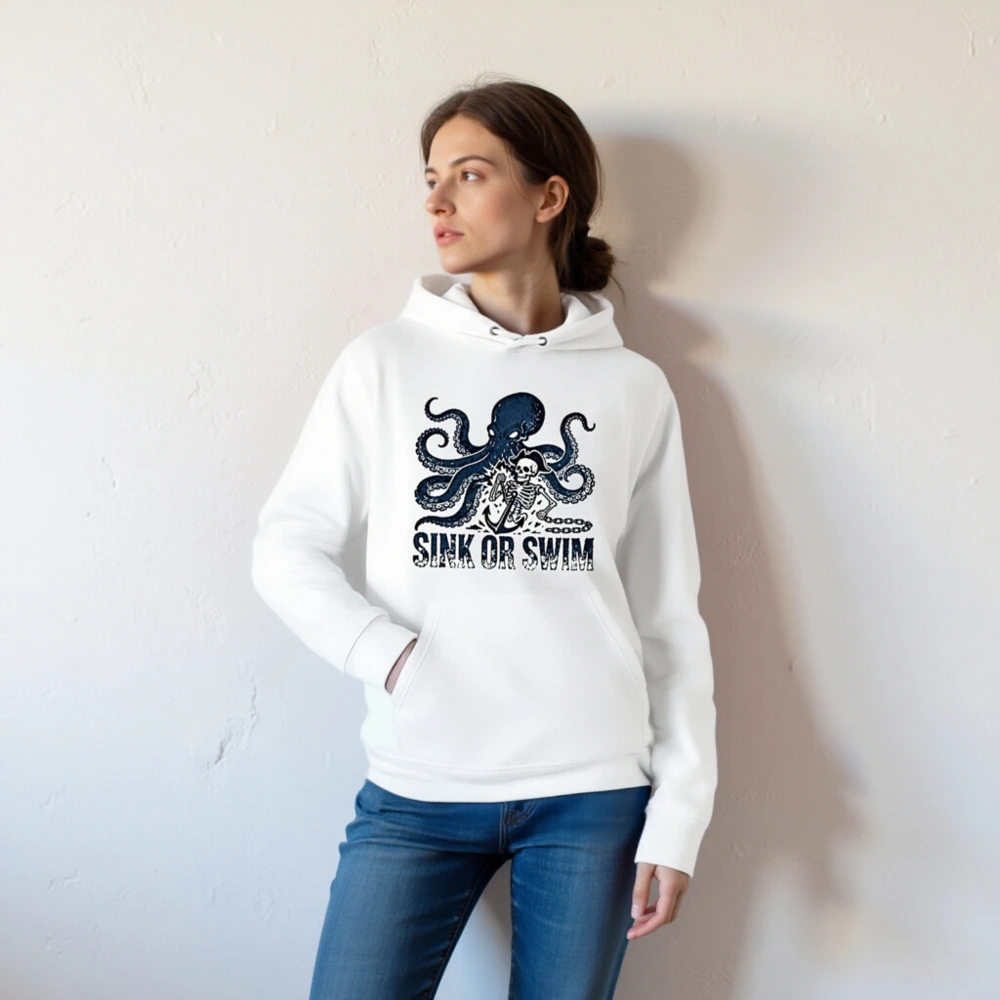 Unisex Eco Hoodie - Octopus & Skeleton 'Sink or Swim' Nautical Design - Image 5
