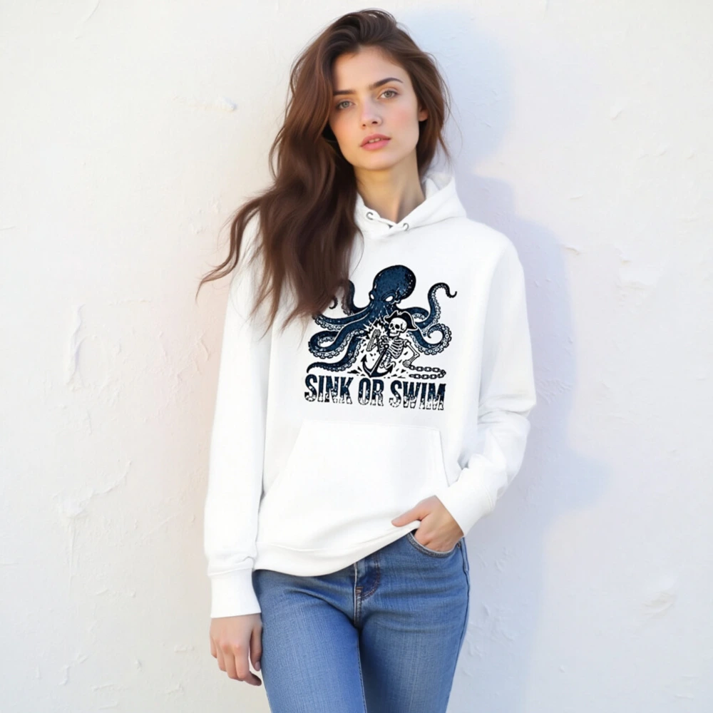 Unisex Eco Hoodie - Octopus & Skeleton 'Sink or Swim' Nautical Design - Image 6