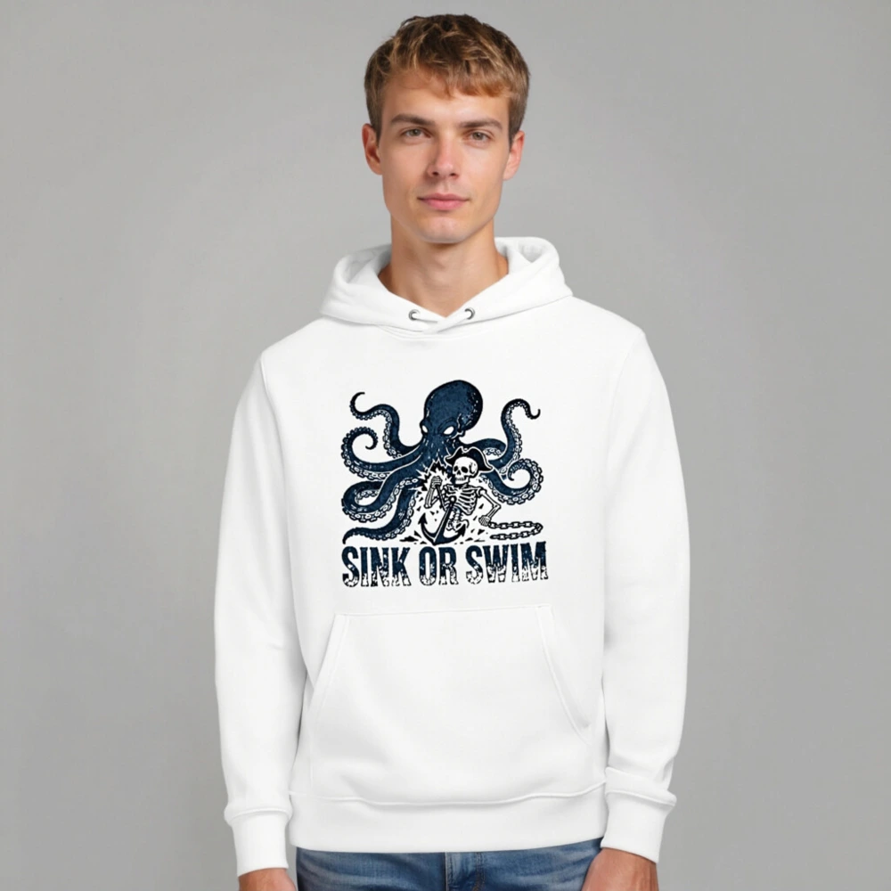 Unisex Eco Hoodie - Octopus & Skeleton 'Sink or Swim' Nautical Design - Image 7