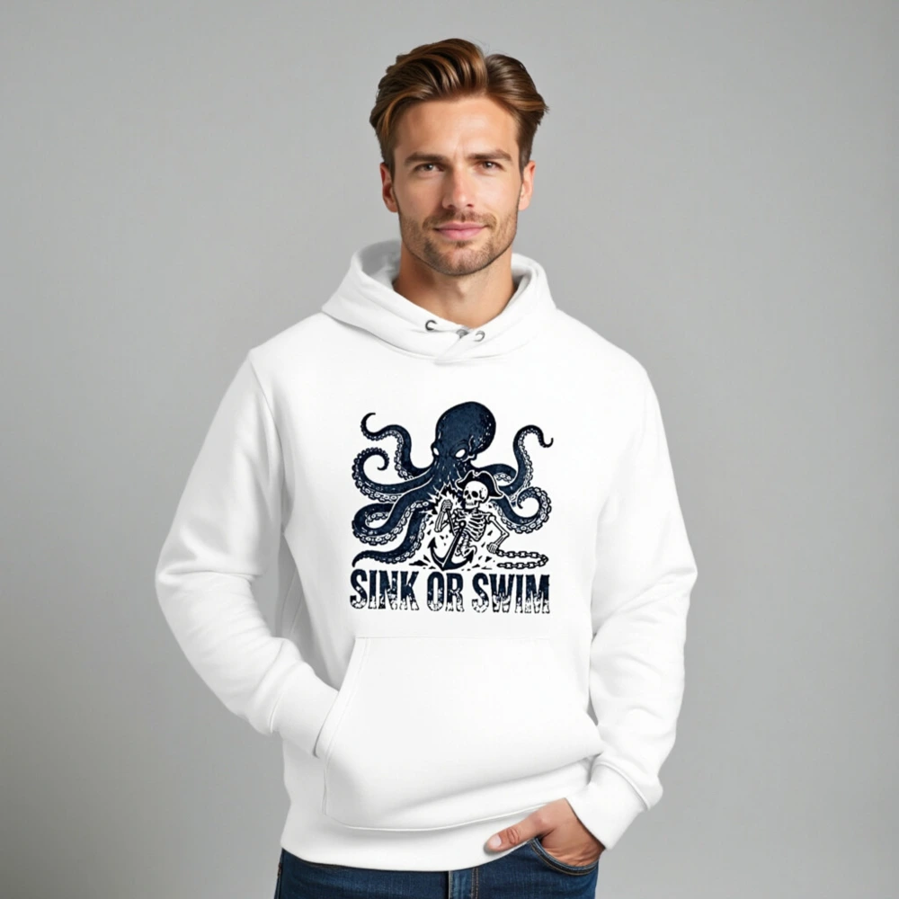 Unisex Eco Hoodie - Octopus & Skeleton 'Sink or Swim' Nautical Design - Image 8