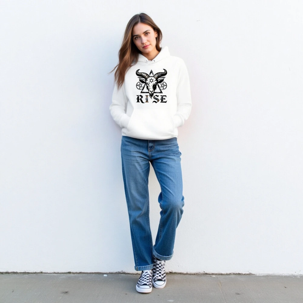 Unisex Eco Hoodie - Rise Goat Symbol Design, Sustainable Organic Cotton - Image 3