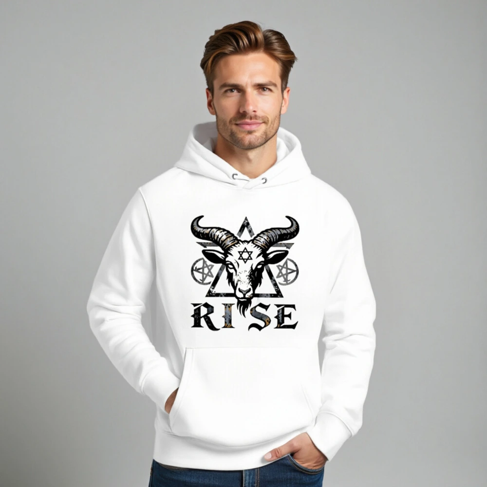 Unisex Eco Hoodie - Rise Goat Symbol Design, Sustainable Organic Cotton - Image 8