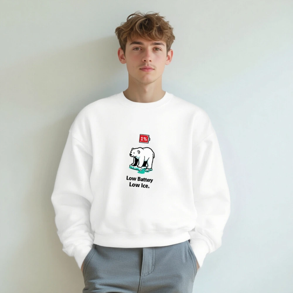 Unisex Crew Neck Sweatshirt - Low Battery Low Ice Polar Bear Graphic - Image 4