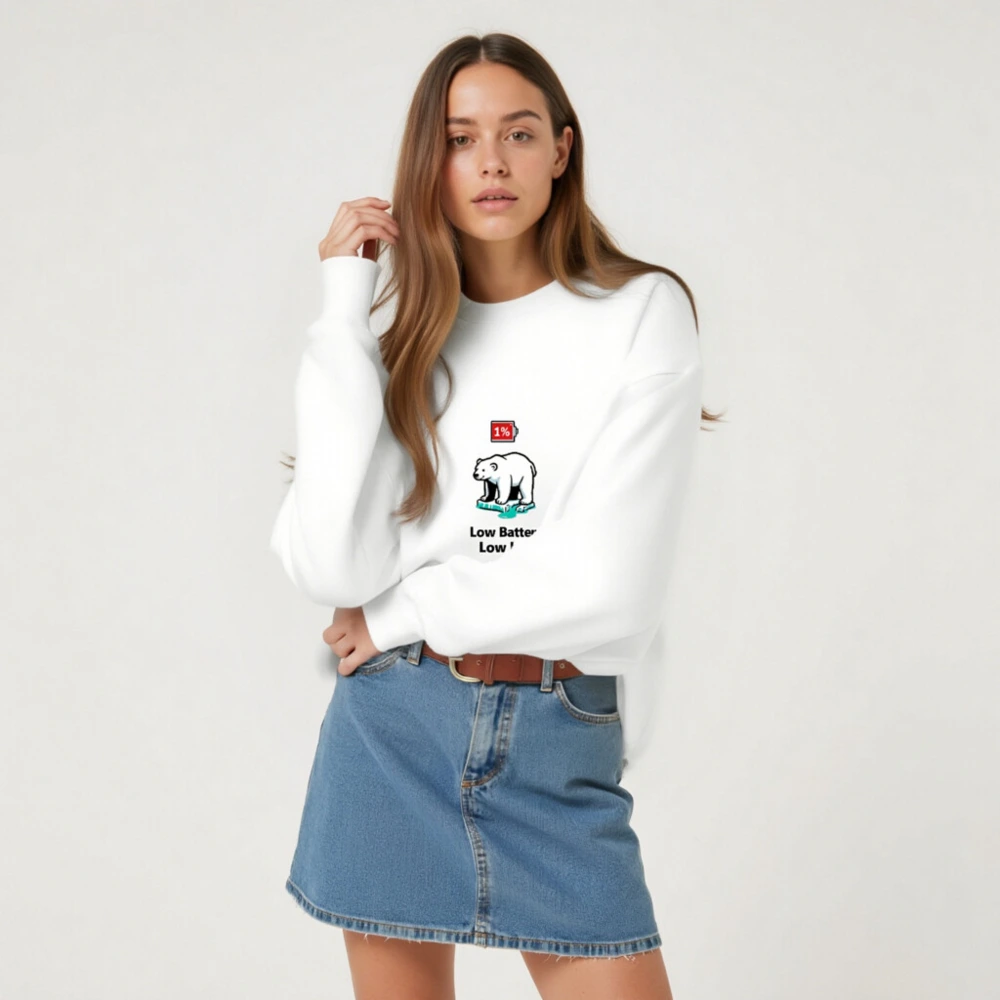 Unisex Crew Neck Sweatshirt - Low Battery Low Ice Polar Bear Graphic - Image 5