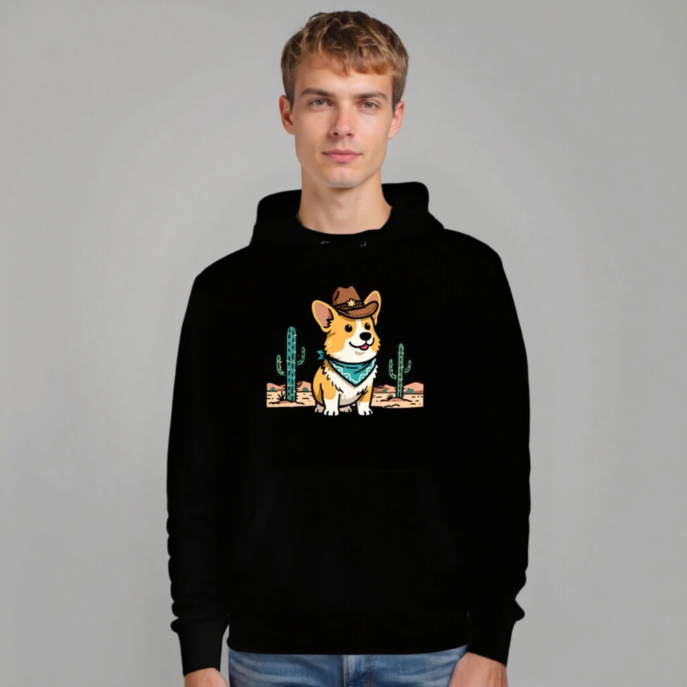 Unisex Eco Hoodie - Corgi Cowboy Cartoon Design, Sustainable Cotton Blend - Image 7