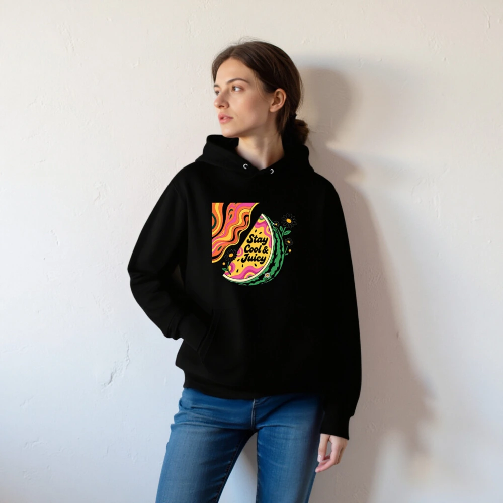 Unisex Eco Hoodie - Stay Cool & Juicy Watermelon Design - Image 4