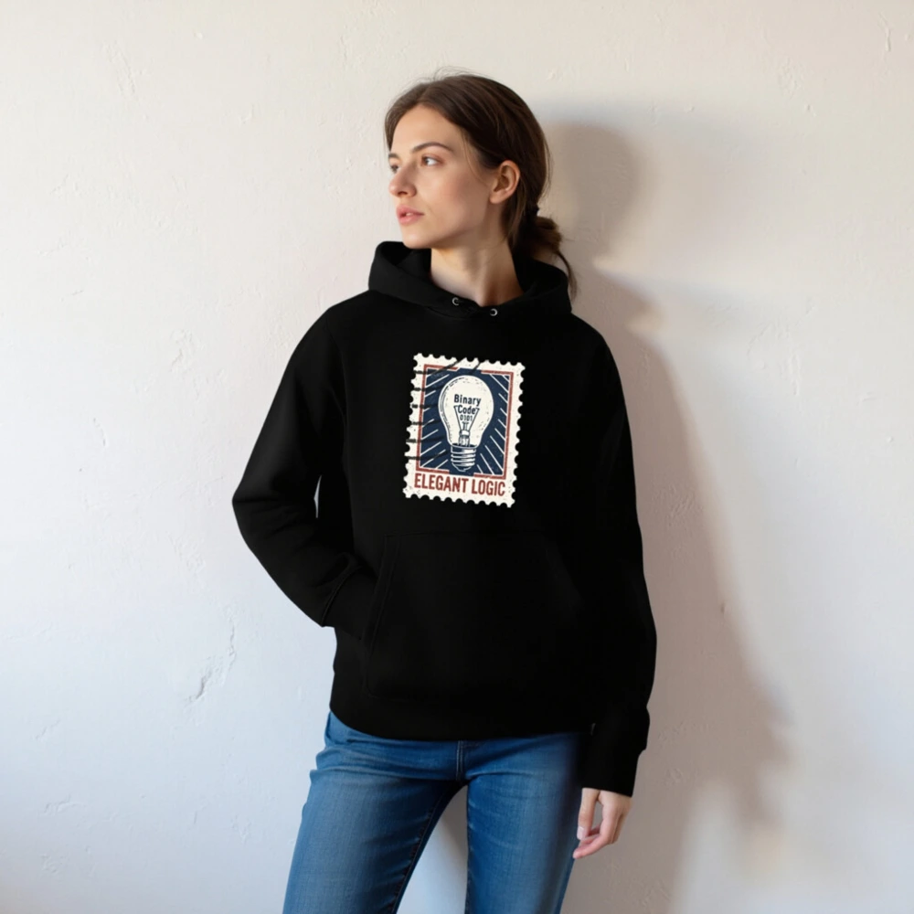 Elegant Logic Unisex Eco Hoodie | Binary Code Lightbulb Design - Image 4