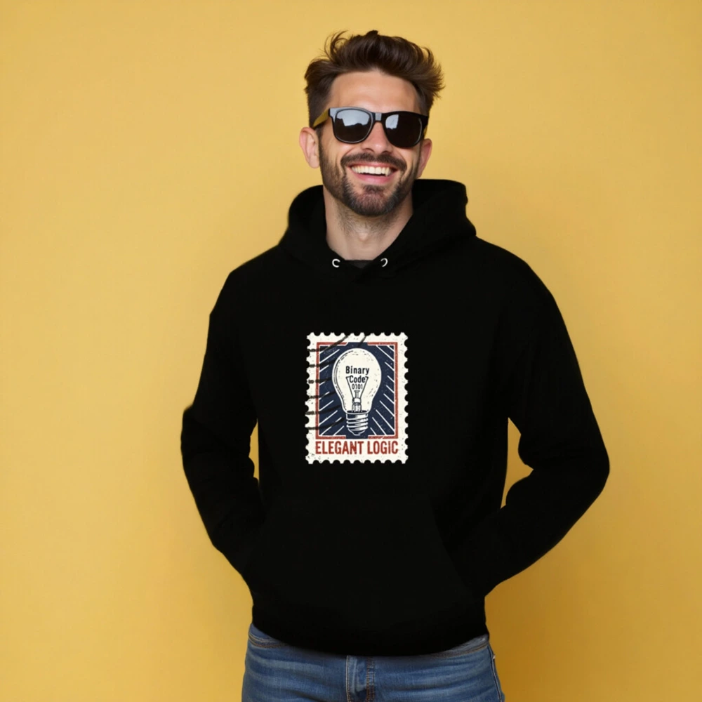 Elegant Logic Unisex Eco Hoodie | Binary Code Lightbulb Design - Image 5