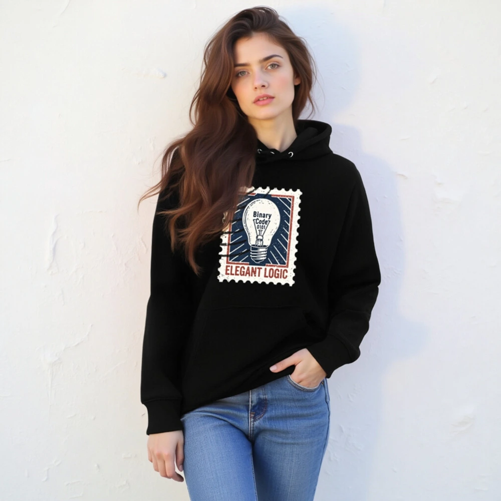 Elegant Logic Unisex Eco Hoodie | Binary Code Lightbulb Design - Image 6