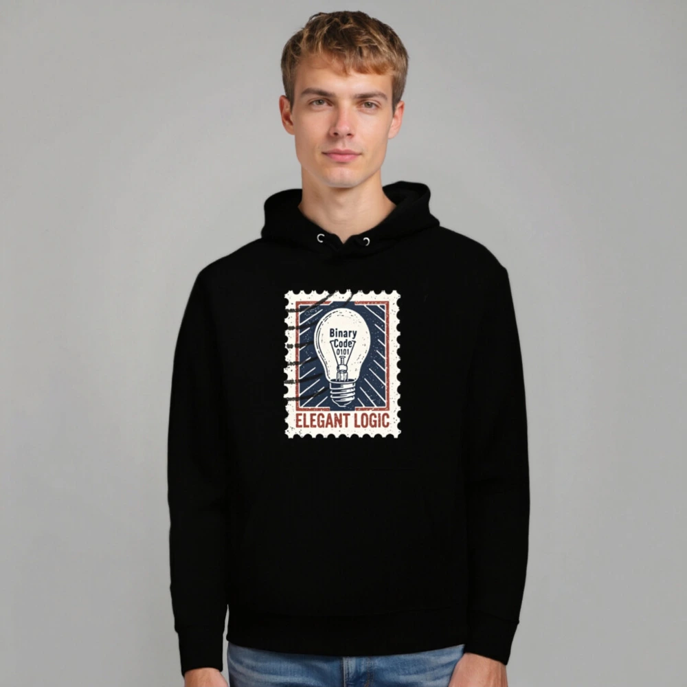 Elegant Logic Unisex Eco Hoodie | Binary Code Lightbulb Design - Image 7