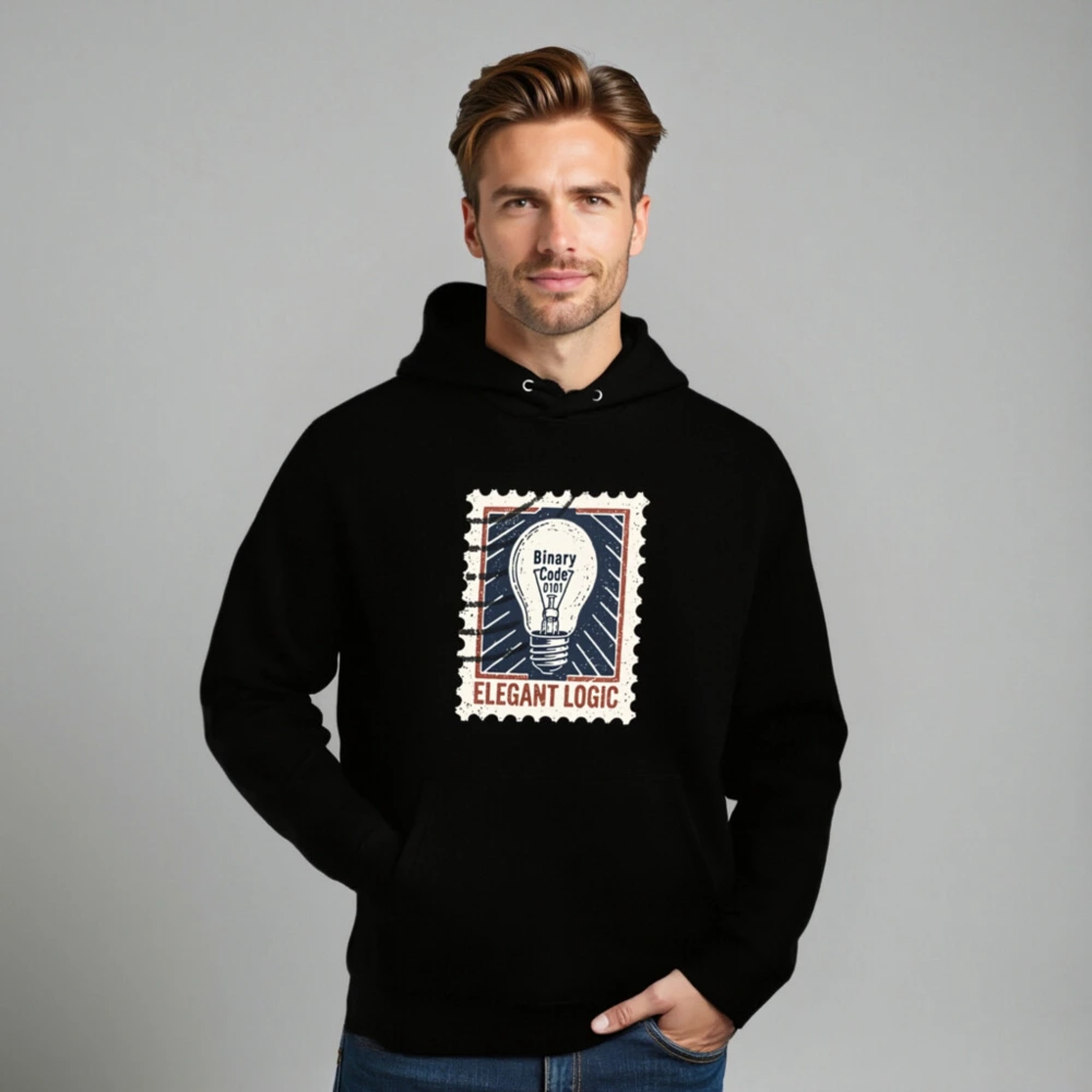 Elegant Logic Unisex Eco Hoodie | Binary Code Lightbulb Design - Image 8