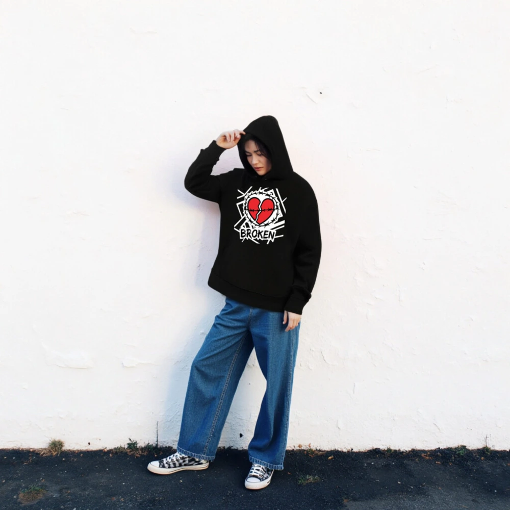 Unisex Eco Hoodie - Broken Heart Barbed Wire Design, Sustainable Essential - Image 2