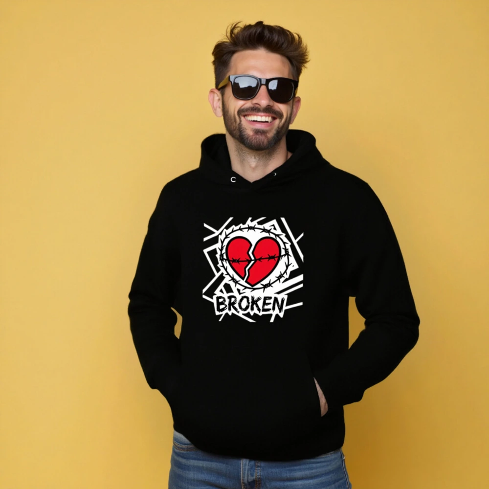 Unisex Eco Hoodie - Broken Heart Barbed Wire Design, Sustainable Essential - Image 5