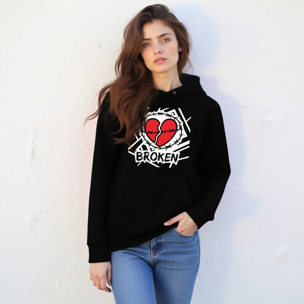 Unisex Eco Hoodie - Broken Heart Barbed Wire Design, Sustainable Essential - Image 6