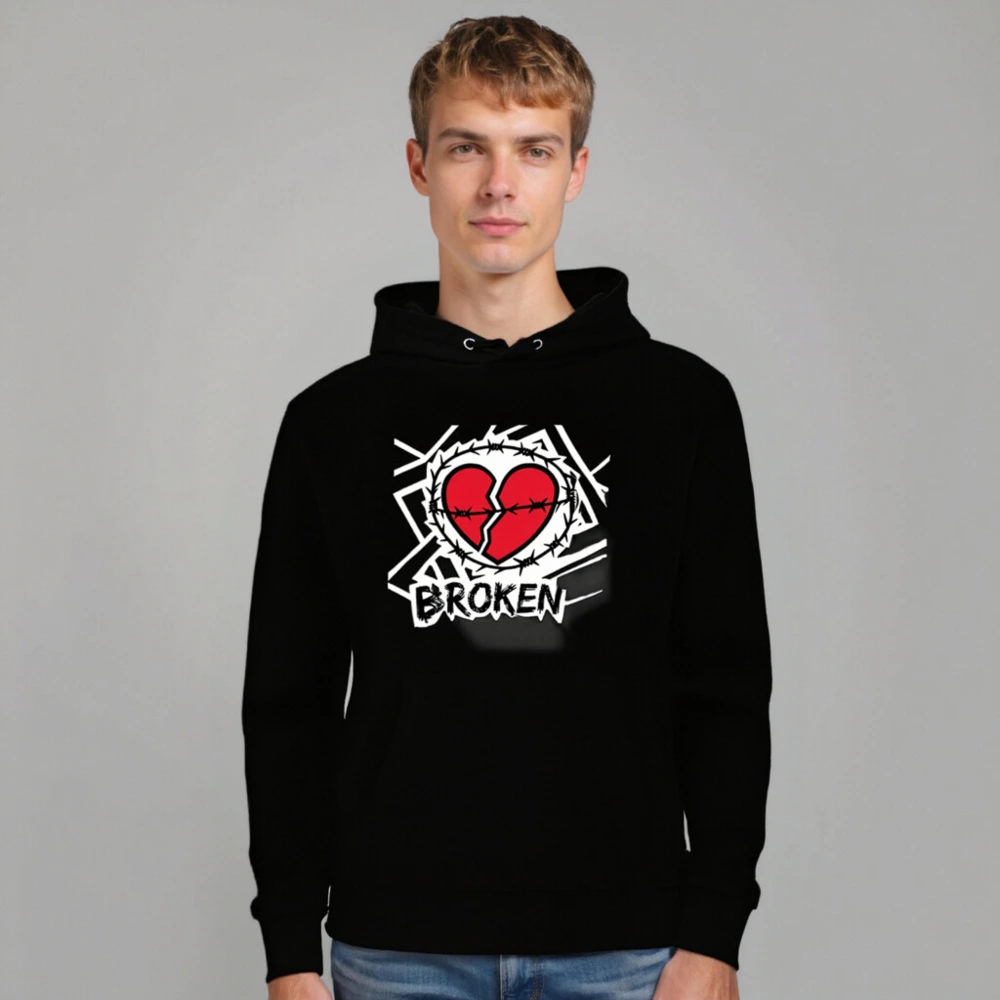 Unisex Eco Hoodie - Broken Heart Barbed Wire Design, Sustainable Essential - Image 7