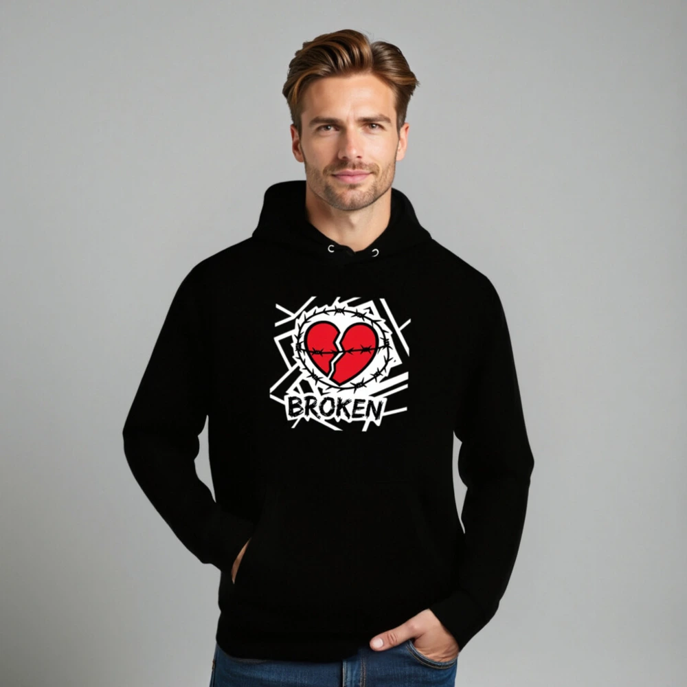 Unisex Eco Hoodie - Broken Heart Barbed Wire Design, Sustainable Essential - Image 8