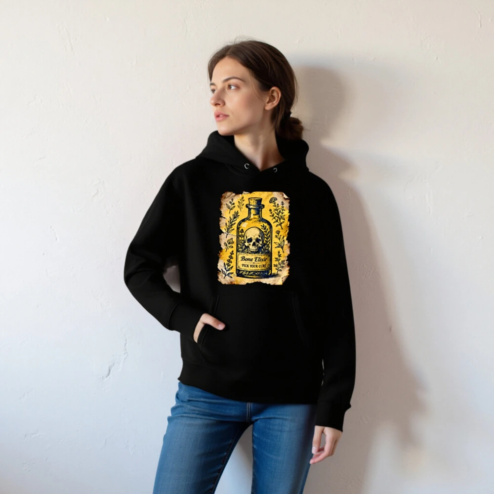 Bone Elixir Hoodie - Unisex Essential Eco Hoodie with Vintage Skull & Herb Design - Image 4