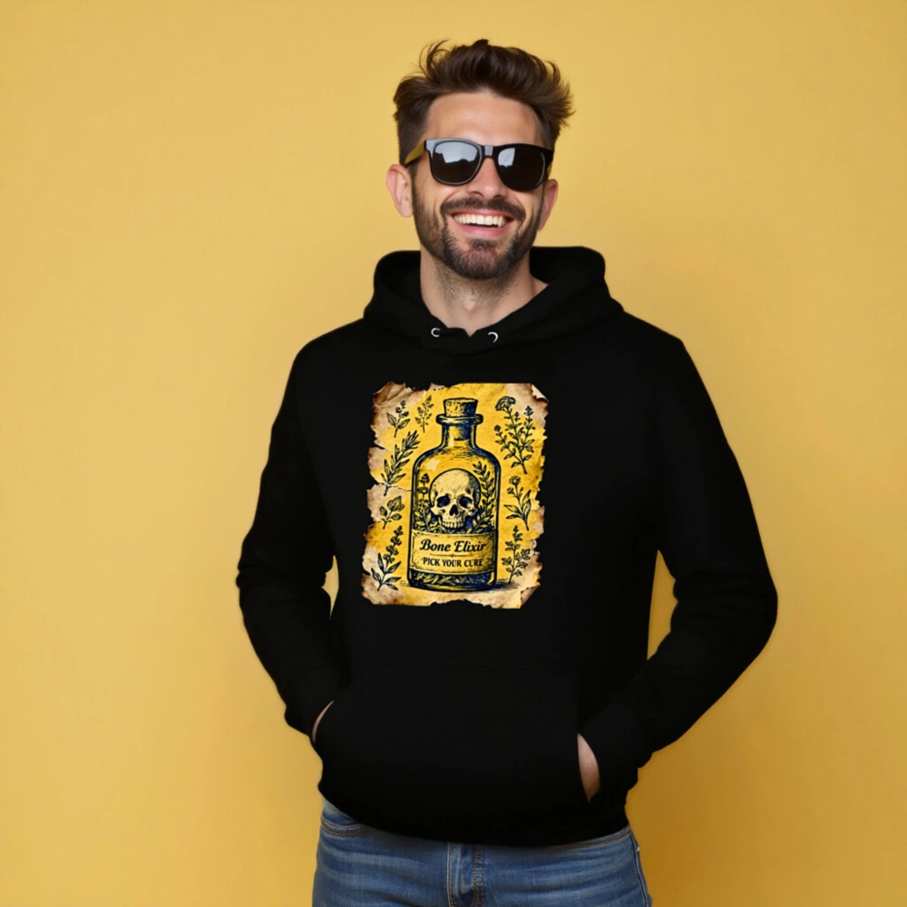 Bone Elixir Hoodie - Unisex Essential Eco Hoodie with Vintage Skull & Herb Design - Image 5