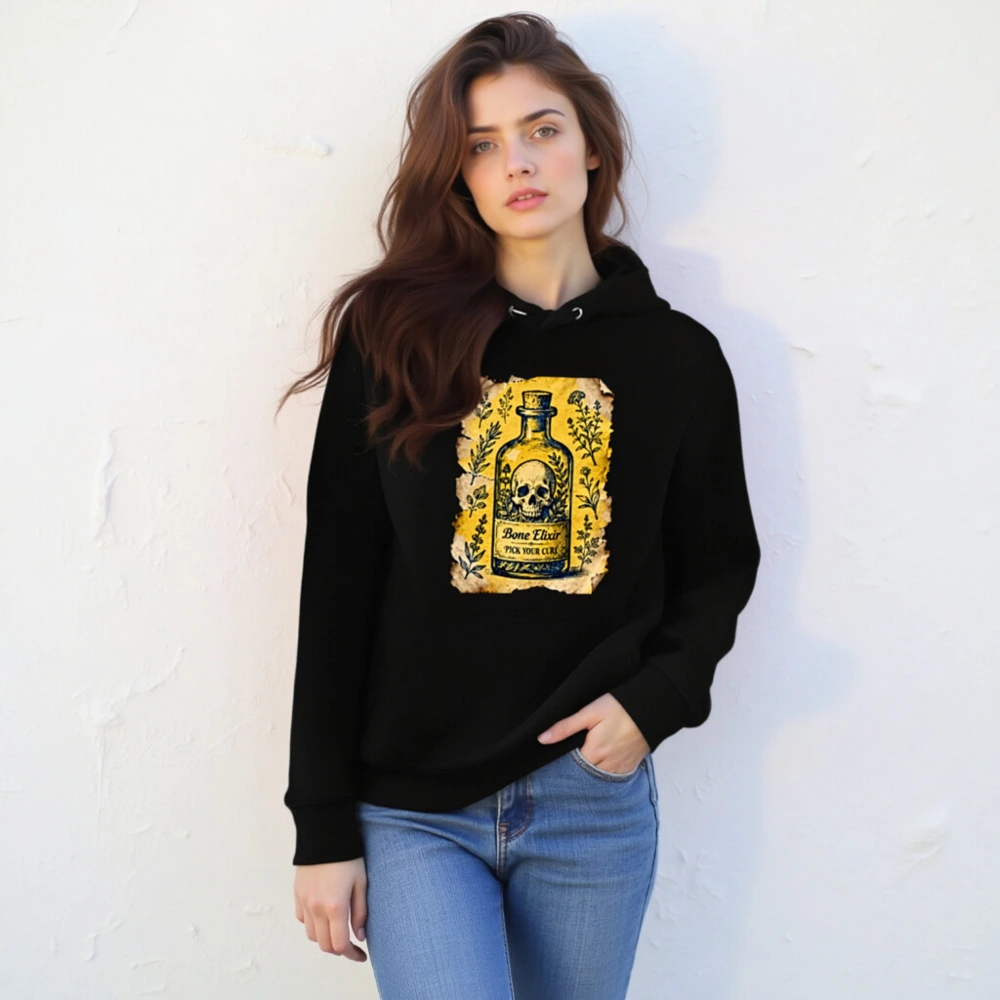 Bone Elixir Hoodie - Unisex Essential Eco Hoodie with Vintage Skull & Herb Design - Image 6