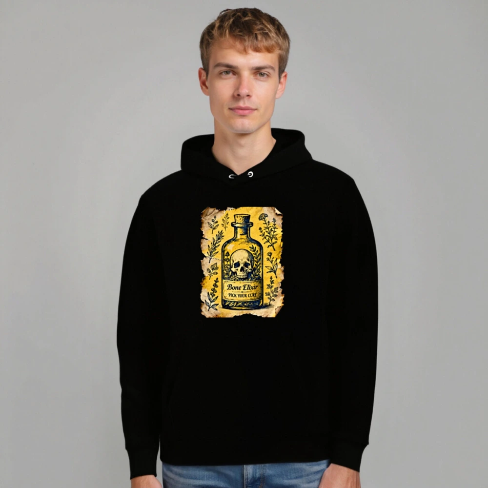 Bone Elixir Hoodie - Unisex Essential Eco Hoodie with Vintage Skull & Herb Design - Image 7