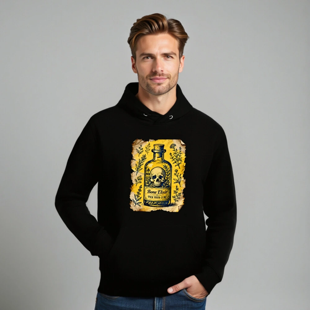Bone Elixir Hoodie - Unisex Essential Eco Hoodie with Vintage Skull & Herb Design - Image 8