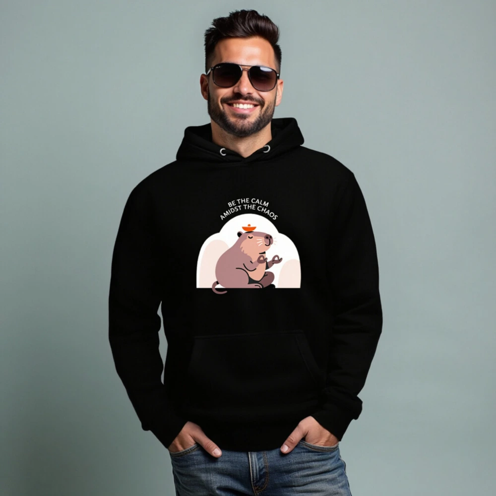 Unisex Premium Pullover Hoodie - Be the Calm Amidst the Chaos Capybara Design - Image 5