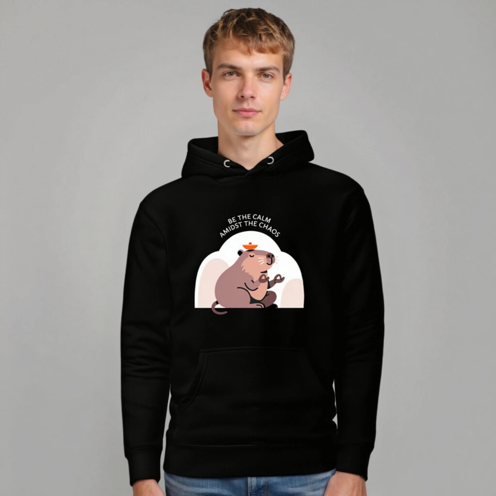Unisex Premium Pullover Hoodie - Be the Calm Amidst the Chaos Capybara Design - Image 7
