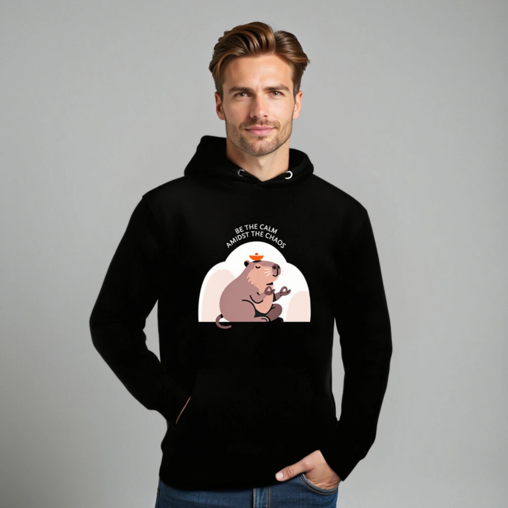 Unisex Premium Pullover Hoodie - Be the Calm Amidst the Chaos Capybara Design - Image 8