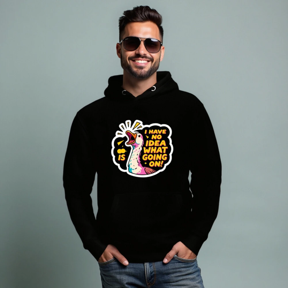 Unisex Premium Pullover Hoodie - I Have No Idea What's Going On! Duck Graphic Sweatshirt - Image 5