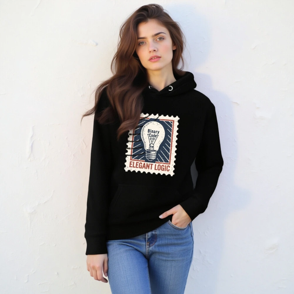 Unisex Premium Pullover Hoodie | Elegant Logic Stamp Design with Binary Code Lightbulb - Image 6