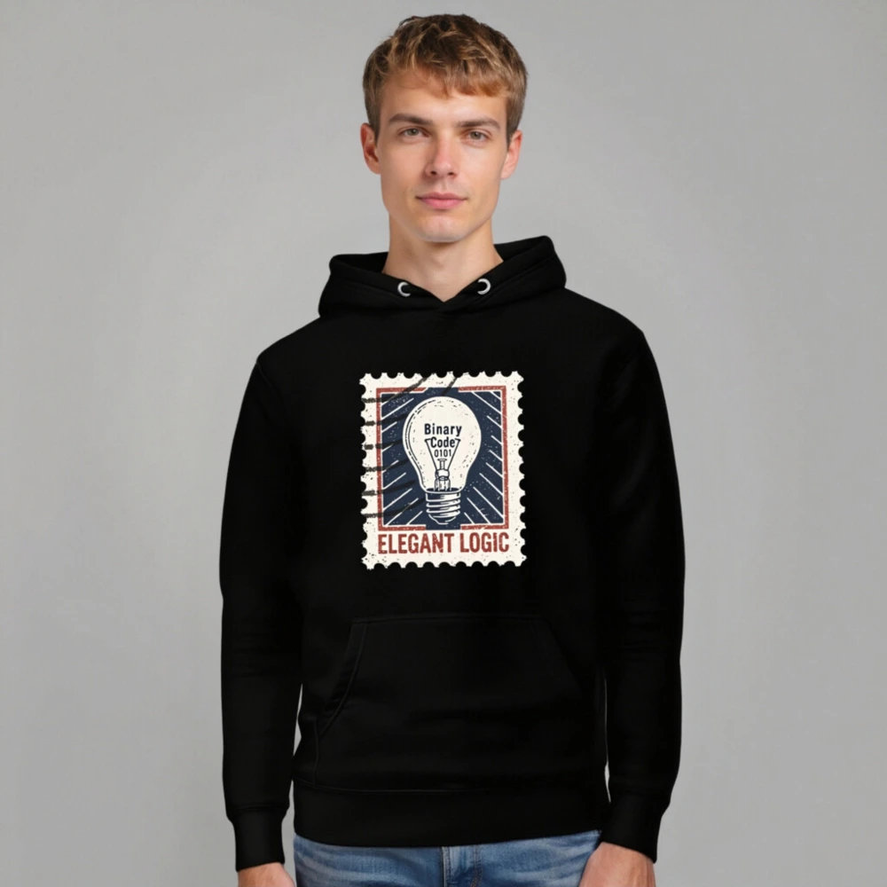 Unisex Premium Pullover Hoodie | Elegant Logic Stamp Design with Binary Code Lightbulb - Image 7