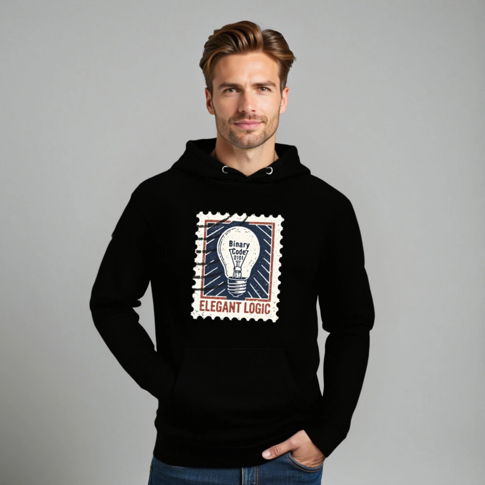 Unisex Premium Pullover Hoodie | Elegant Logic Stamp Design with Binary Code Lightbulb - Image 8