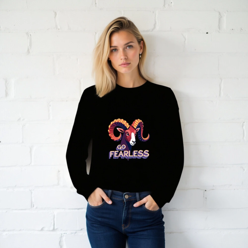 Unisex Organic Sweatshirt | Go Fearless Ram Graphic - Eco-Friendly & Comfortable - Image 2