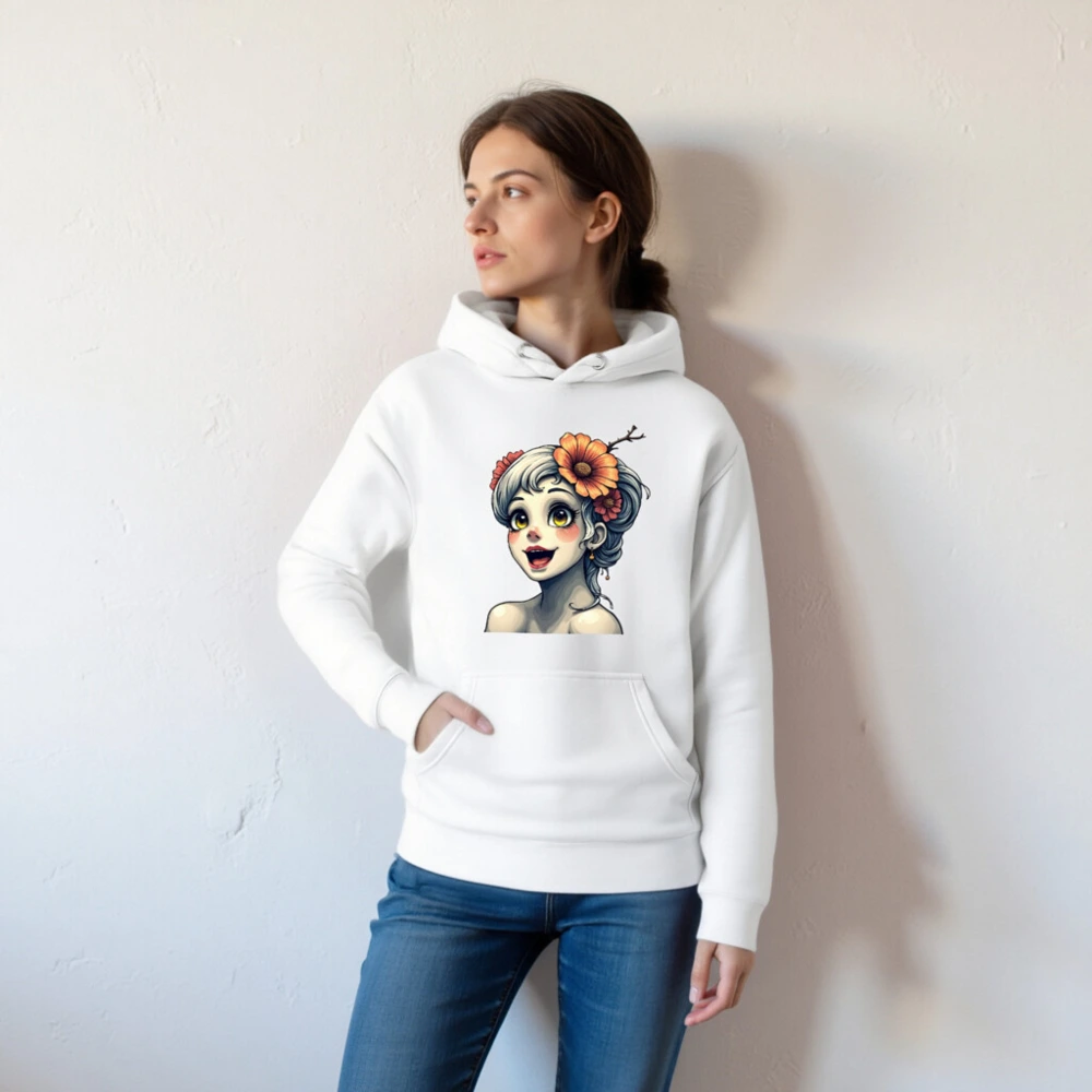 Unisex Premium Pullover Hoodie with Floral Girl Art - Comfortable & Stylish - Image 4