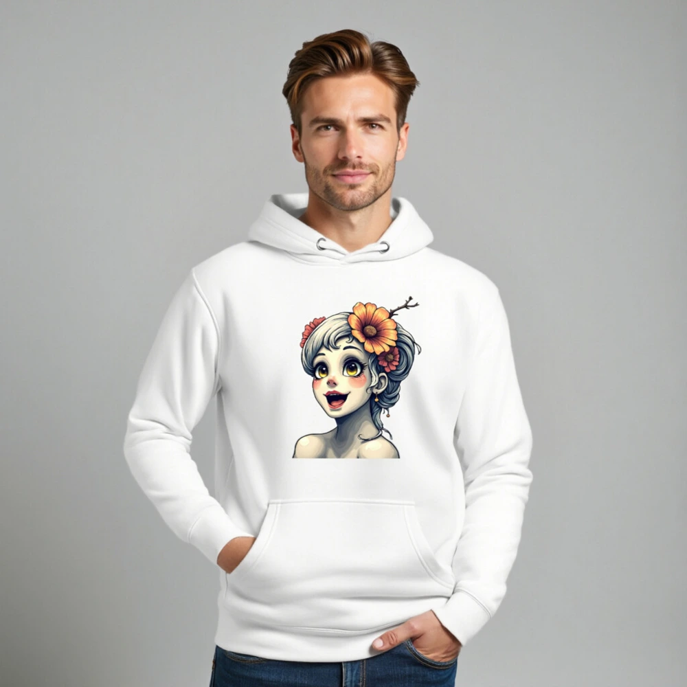 Unisex Premium Pullover Hoodie with Floral Girl Art - Comfortable & Stylish - Image 8